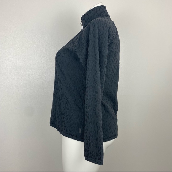 Eddie Bauer Dark Gray Leopard Print Quarter Zip Fleece Sweater Women’s Size L - Picture 4 of 11